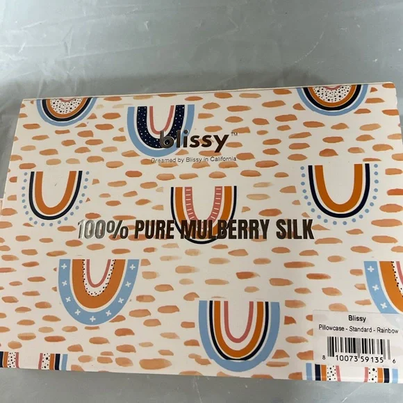 Bliss Rainbow Silk Pillowcase - Peach, Blue & Cream - Picture 4 of 5